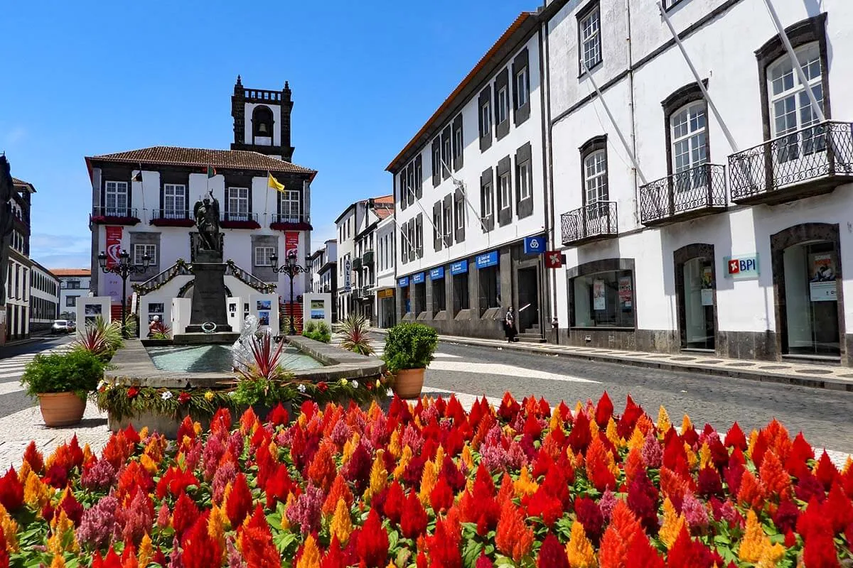 Ponta Delgada színes virágokkal